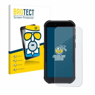 Parte frontal de un envase de producto con el logotipo de la marca BROTECT. Al lado se muestra el dispositivo SkyCaddie SX550 