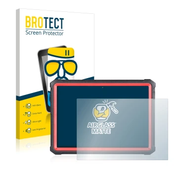 Parte frontal de un envase de producto con el logotipo de la marca BROTECT. Al lado se muestra el dispositivo Launch X-431 PRO