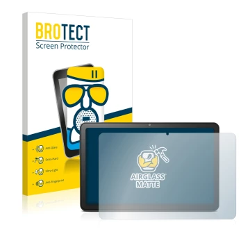 Parte frontal de un envase de producto con el logotipo de la marca BROTECT. Al lado se muestra el dispositivo Doro Tablet 10.4