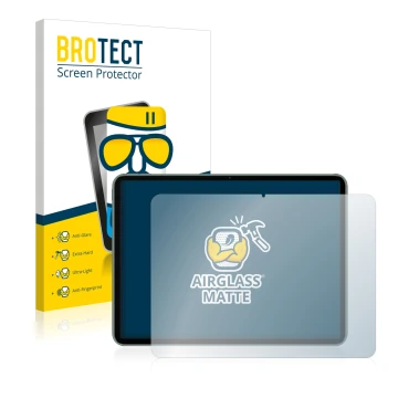 Parte frontal de un envase de producto con el logotipo de la marca BROTECT. Al lado se muestra el dispositivo OnePlus Pad con 