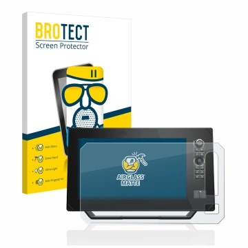 Parte frontal de un envase de producto con el logotipo de la marca BROTECT. Al lado se muestra el dispositivo Humminbird Apex 