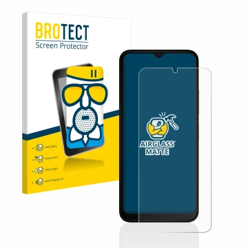 Parte frontal de un envase de producto con el logotipo de la marca BROTECT. Al lado se muestra el dispositivo Nokia C32 con su