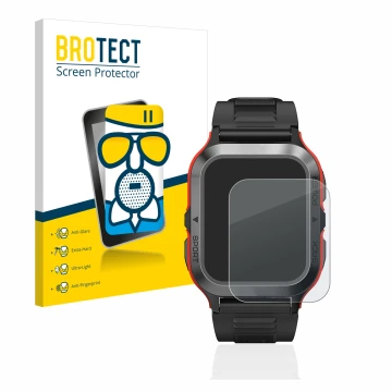 Parte frontal de un envase de producto con el logotipo de la marca BROTECT. Al lado se muestra el dispositivo Kospet Tank M2 c