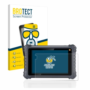 Parte frontal de un envase de producto con el logotipo de la marca BROTECT. Al lado se muestra el dispositivo Autel MaxiCom MK