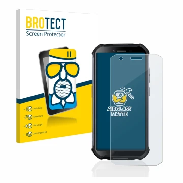Parte frontal de un envase de producto con el logotipo de la marca BROTECT. Al lado se muestra el dispositivo Doogee S41 con s