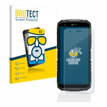 Parte frontal de un envase de producto con el logotipo de la marca BROTECT. Al lado se muestra el dispositivo Doogee S41 Pro c
