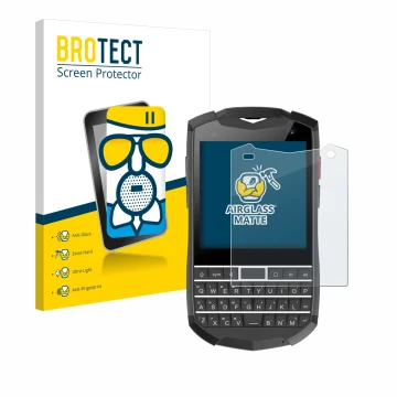 Parte frontal de un envase de producto con el logotipo de la marca BROTECT. Al lado se muestra el dispositivo Unihertz Titan P