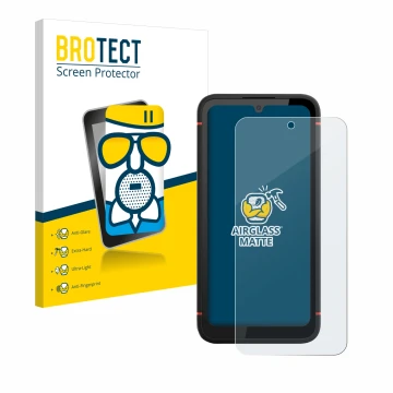 Parte frontal de un envase de producto con el logotipo de la marca BROTECT. Al lado se muestra el dispositivo Gigaset GX4 con 