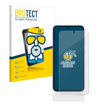 Parte frontal de un envase de producto con el logotipo de la marca BROTECT. Al lado se muestra el dispositivo Samsung Galaxy S