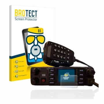 Parte frontal de un envase de producto con el logotipo de la marca BROTECT. Al lado se muestra el dispositivo AnyTone AT-D578U
