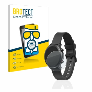 Parte frontal de un envase de producto con el logotipo de la marca BROTECT. Al lado se muestra el dispositivo Doro Watch con s