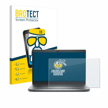 Parte frontal de un envase de producto con el logotipo de la marca BROTECT. Al lado se muestra el dispositivo Dell Latitude 54