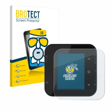 Parte frontal de un envase de producto con el logotipo de la marca BROTECT. Al lado se muestra el dispositivo ISDT Air8 con su
