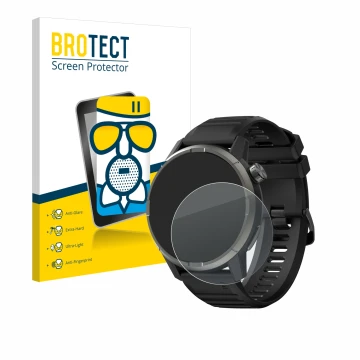 Parte frontal de un envase de producto con el logotipo de la marca BROTECT. Al lado se muestra el dispositivo Kiprun GPS 900 b