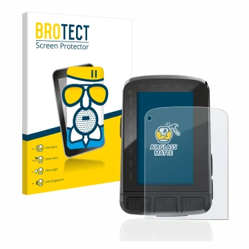 Parte frontal de un envase de producto con el logotipo de la marca BROTECT. Al lado se muestra el dispositivo Wahoo Elemnt Roa