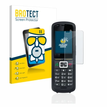 Parte frontal de un envase de producto con el logotipo de la marca BROTECT. Al lado se muestra el dispositivo Gigaset R700H Pr