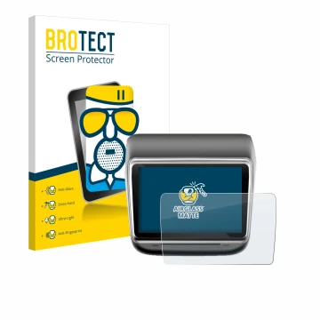 Parte frontal de un envase de producto con el logotipo de la marca BROTECT. Al lado se muestra el dispositivo Tesla Model Y In