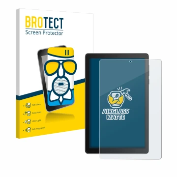 Parte frontal de un envase de producto con el logotipo de la marca BROTECT. Al lado se muestra el dispositivo TCL Tab 8V con s