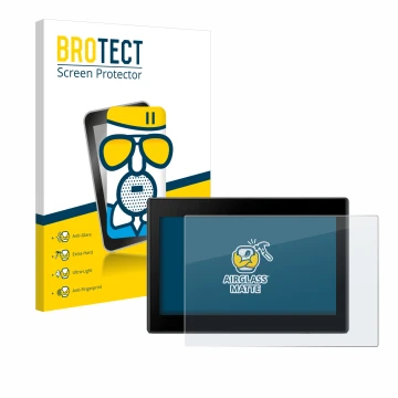 Parte frontal de un envase de producto con el logotipo de la marca BROTECT. Al lado se muestra el dispositivo Garmin Drive 53 