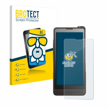 Parte frontal de un envase de producto con el logotipo de la marca BROTECT. Al lado se muestra el dispositivo Sonim XP10 con s