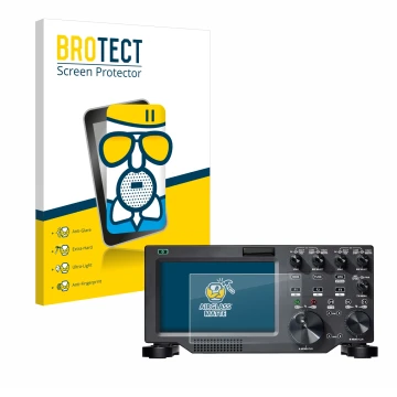 Parte frontal de un envase de producto con el logotipo de la marca BROTECT. Al lado se muestra el dispositivo FlexRadio Maestr