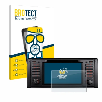 Parte frontal de un envase de producto con el logotipo de la marca BROTECT. Al lado se muestra el dispositivo Xtrons IQ7039B c
