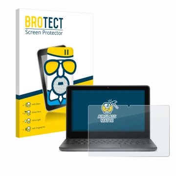 Parte frontal de un envase de producto con el logotipo de la marca BROTECT. Al lado se muestra el dispositivo Dell Latitude 31