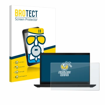 Parte frontal de un envase de producto con el logotipo de la marca BROTECT. Al lado se muestra el dispositivo Lenovo ThinkPad 