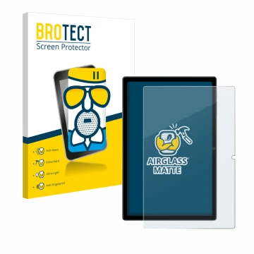 Parte frontal de un envase de producto con el logotipo de la marca BROTECT. Al lado se muestra el dispositivo Blackview Tab 15