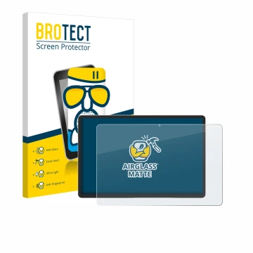 Parte frontal de un envase de producto con el logotipo de la marca BROTECT. Al lado se muestra el dispositivo Samsung Galaxy T