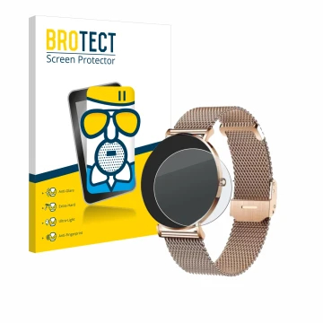 Parte frontal de un envase de producto con el logotipo de la marca BROTECT. Al lado se muestra el dispositivo Xcoast X-Watch S