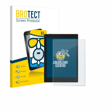 Parte frontal de un envase de producto con el logotipo de la marca BROTECT. Al lado se muestra el dispositivo Boox Tab Mini C 