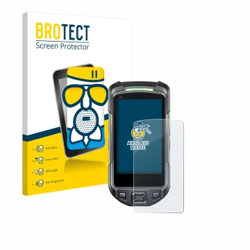 Parte frontal de un envase de producto con el logotipo de la marca BROTECT. Al lado se muestra el dispositivo Keyence BT-A700 