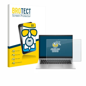 Parte frontal de un envase de producto con el logotipo de la marca BROTECT. Al lado se muestra el dispositivo HP EliteBook x36