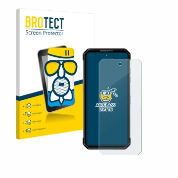 Parte frontal de un envase de producto con el logotipo de la marca BROTECT. Al lado se muestra el dispositivo Oukitel WP21 Ult