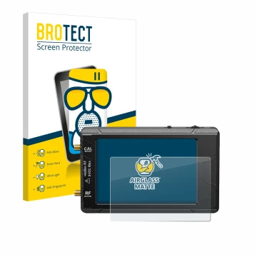 Parte frontal de un envase de producto con el logotipo de la marca BROTECT. Al lado se muestra el dispositivo tinySA ultra spe