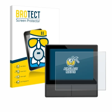 Parte frontal de un envase de producto con el logotipo de la marca BROTECT. Al lado se muestra el dispositivo SONOFF NSPanel S