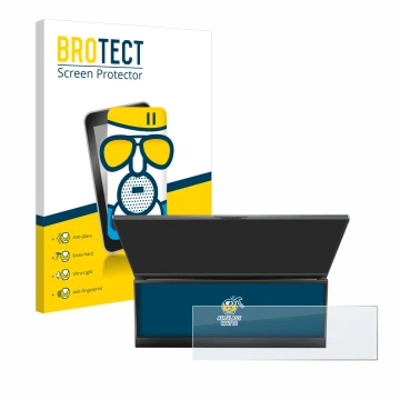 Parte frontal de un envase de producto con el logotipo de la marca BROTECT. Al lado se muestra el dispositivo ASUS ROG Zephyru