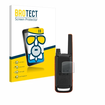 Parte frontal de un envase de producto con el logotipo de la marca BROTECT. Al lado se muestra el dispositivo Motorola Talkabo