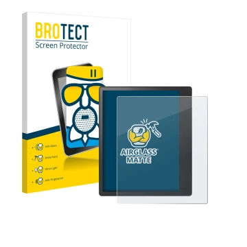 Parte frontal de un envase de producto con el logotipo de la marca BROTECT. Al lado se muestra el dispositivo Kobo Elipsa 2E c