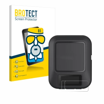 Parte frontal de un envase de producto con el logotipo de la marca BROTECT. Al lado se muestra el dispositivo Garmin inReach M