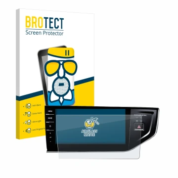 Parte frontal de un envase de producto con el logotipo de la marca BROTECT. Al lado se muestra el dispositivo Volkswagen Polo 