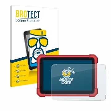 Parte frontal de un envase de producto con el logotipo de la marca BROTECT. Al lado se muestra el dispositivo Launch X-431 Eur