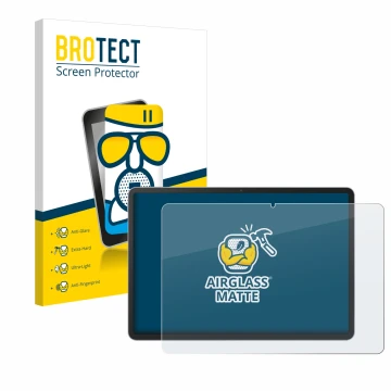 Parte frontal de un envase de producto con el logotipo de la marca BROTECT. Al lado se muestra el dispositivo Huawei MatePad 1