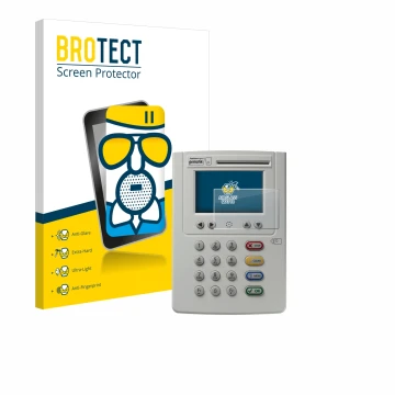 Parte frontal de un envase de producto con el logotipo de la marca BROTECT. Al lado se muestra el dispositivo ingenico eHealth