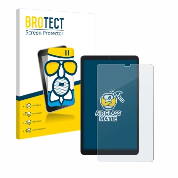 Parte frontal de un envase de producto con el logotipo de la marca BROTECT. Al lado se muestra el dispositivo Blackview Tab 60
