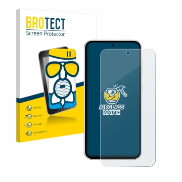 Parte frontal de un envase de producto con el logotipo de la marca BROTECT. Al lado se muestra el dispositivo Samsung Galaxy S
