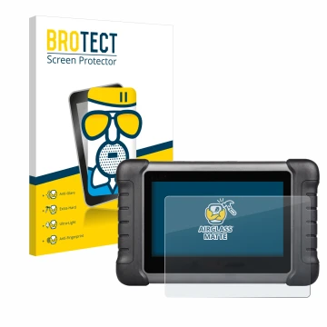 Parte frontal de un envase de producto con el logotipo de la marca BROTECT. Al lado se muestra el dispositivo Autel MaxiCheck 