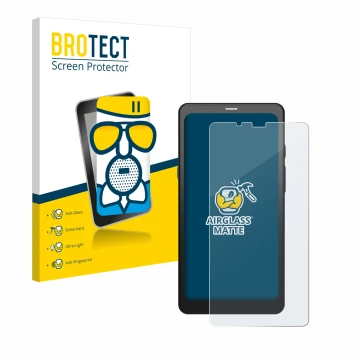 Parte frontal de un envase de producto con el logotipo de la marca BROTECT. Al lado se muestra el dispositivo Boox Palma con s