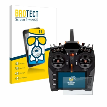 Parte frontal de un envase de producto con el logotipo de la marca BROTECT. Al lado se muestra el dispositivo Spektrum NX20 co